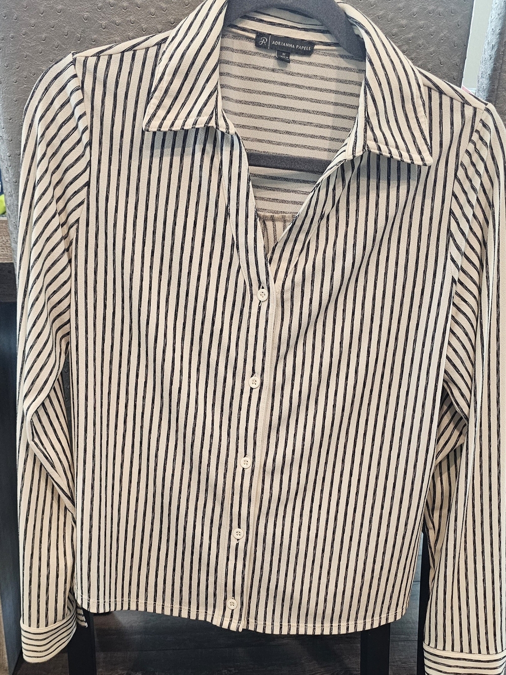 Adrianna Papell Black and White Vertical Stripe Button-Down Shirt